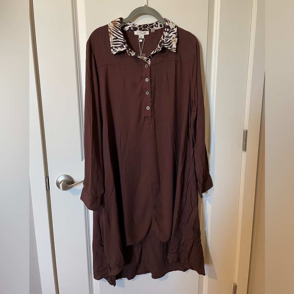 Simply Noelle - Collared Dress with Pockets! Chocolate Brown🍫 with Animal Print